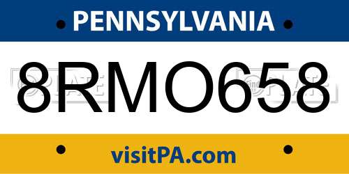 8RMO658 Pennsylvania License Plate