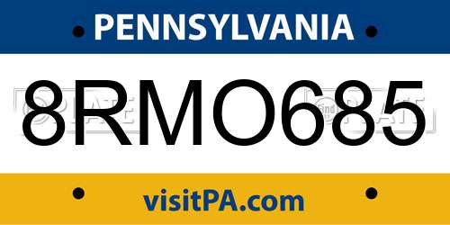 8RMO685 Pennsylvania License Plate