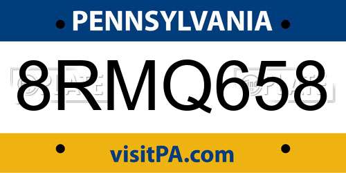 8RMQ658 Pennsylvania License Plate