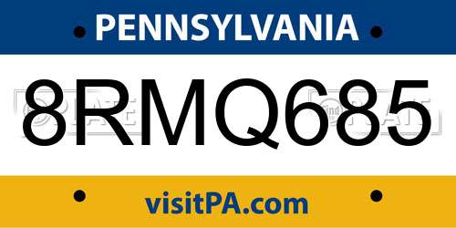 8RMQ685 Pennsylvania License Plate