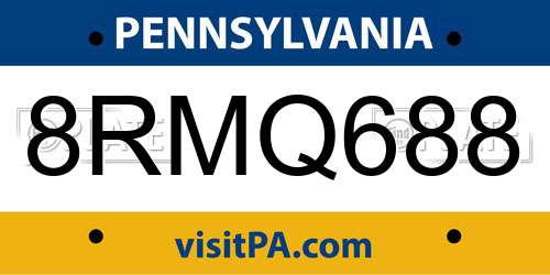 8RMQ688 Pennsylvania License Plate