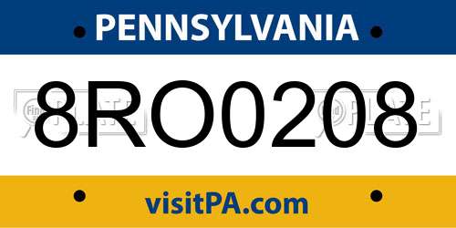 8RO0208 Pennsylvania License Plate