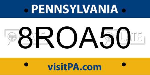 8ROA50 Pennsylvania License Plate