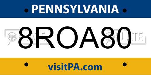 8ROA80 Pennsylvania License Plate