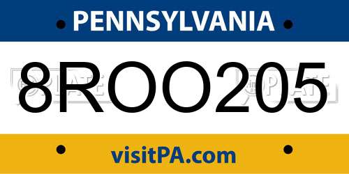 8ROO205 Pennsylvania License Plate