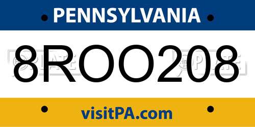 8ROO208 Pennsylvania License Plate