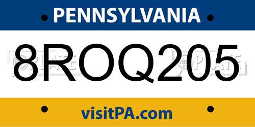 8ROQ205 Pennsylvania License Plate