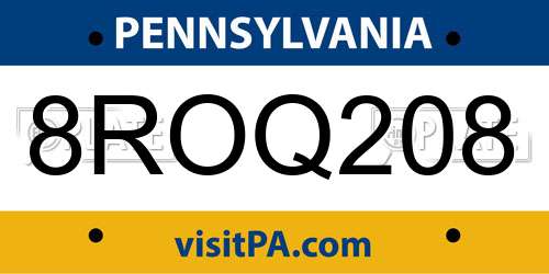 8ROQ208 Pennsylvania License Plate