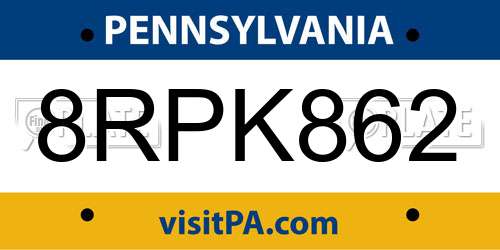 8RPK862 Pennsylvania License Plate