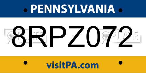 8RPZ072 Pennsylvania License Plate