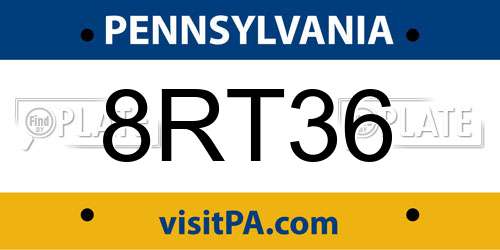 8RT36 Pennsylvania License Plate