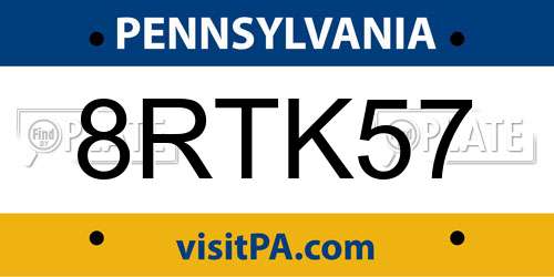 8RTK57 Pennsylvania License Plate