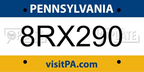 8RX290 Pennsylvania License Plate