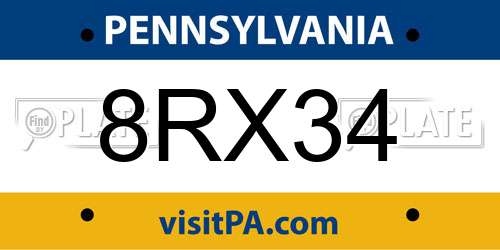 8RX34 Pennsylvania License Plate