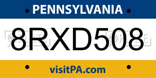 8RXD508 Pennsylvania License Plate