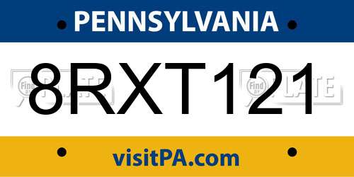 8RXT121 Pennsylvania License Plate