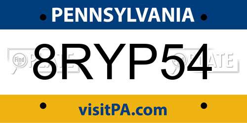 8RYP54 Pennsylvania License Plate
