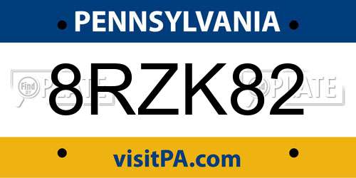 8RZK82 Pennsylvania License Plate