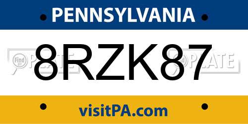 8RZK87 Pennsylvania License Plate