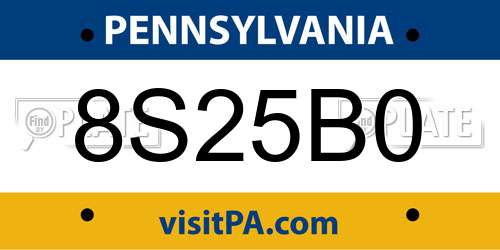 8S25B0 Pennsylvania License Plate