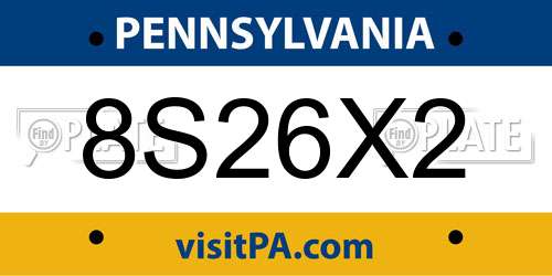 8S26X2 Pennsylvania License Plate