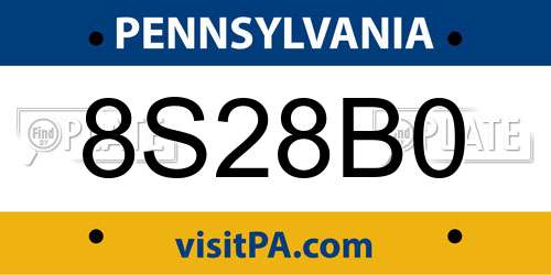 8S28B0 Pennsylvania License Plate