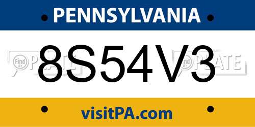 8S54V3 Pennsylvania License Plate