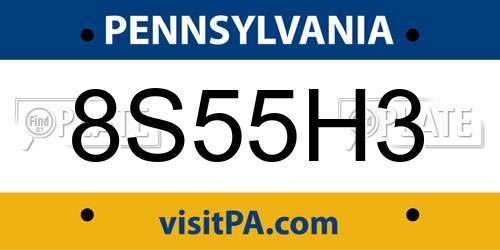 8S55H3 Pennsylvania License Plate