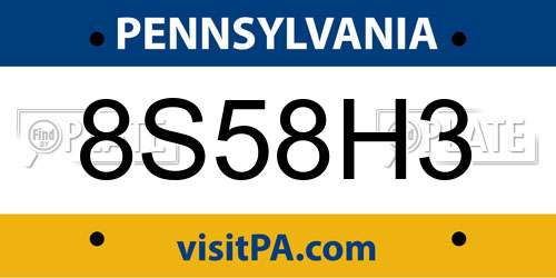 8S58H3 Pennsylvania License Plate