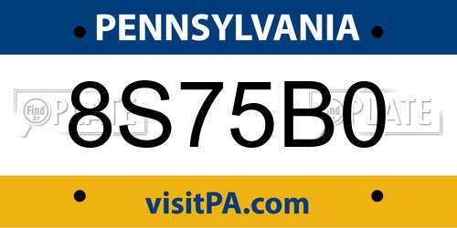 8S75B0 Pennsylvania License Plate
