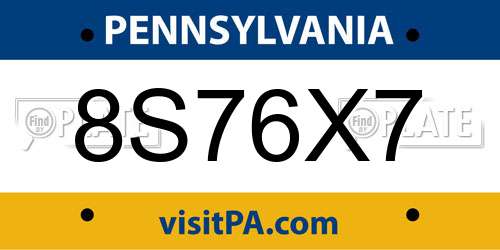 8S76X7 Pennsylvania License Plate