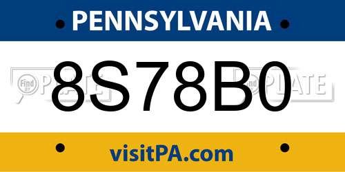 8S78B0 Pennsylvania License Plate