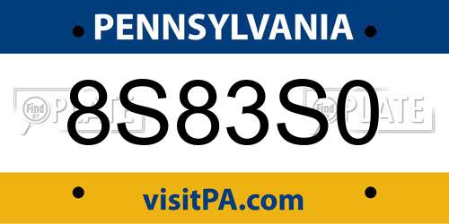 8S83S0 Pennsylvania License Plate