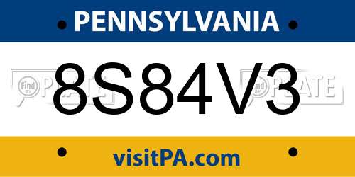 8S84V3 Pennsylvania License Plate