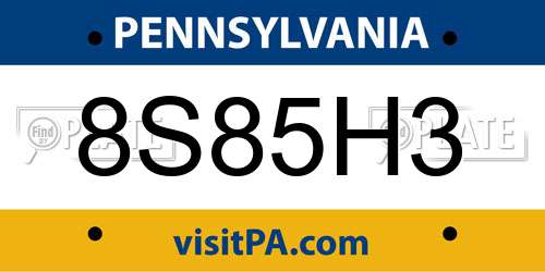 8S85H3 Pennsylvania License Plate