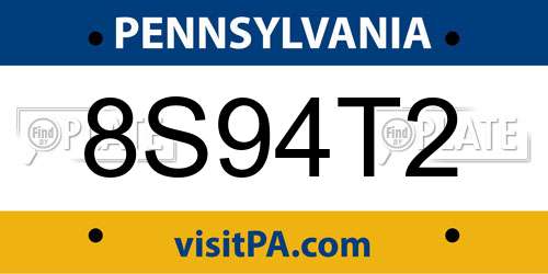 8S94T2 Pennsylvania License Plate