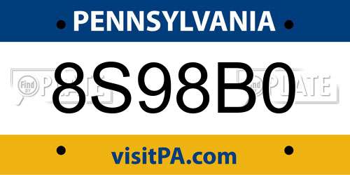 8S98B0 Pennsylvania License Plate