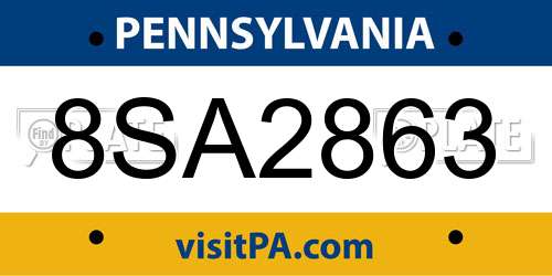 8SA2863 Pennsylvania License Plate