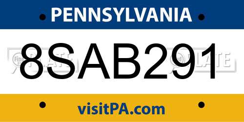 8SAB291 Pennsylvania License Plate