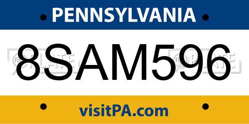 8SAM596 Pennsylvania License Plate