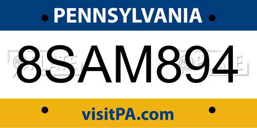 8SAM894 Pennsylvania License Plate