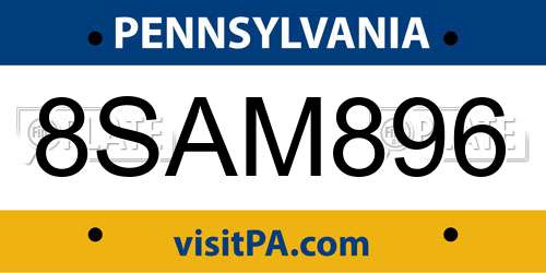 8SAM896 Pennsylvania License Plate