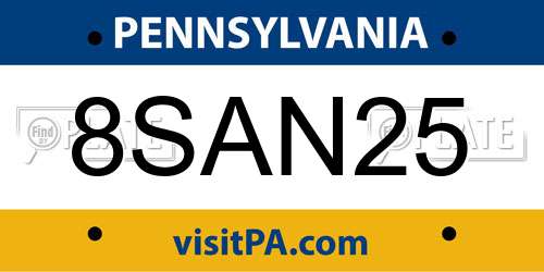 8SAN25 Pennsylvania License Plate