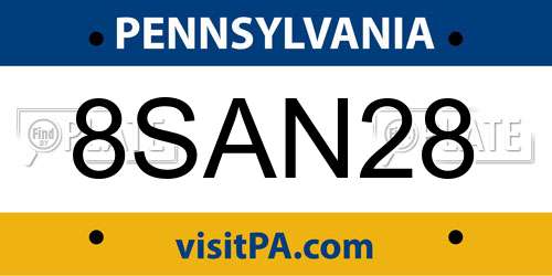 8SAN28 Pennsylvania License Plate