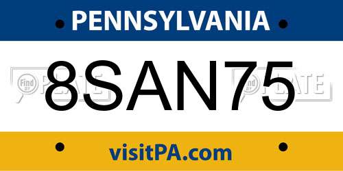 8SAN75 Pennsylvania License Plate