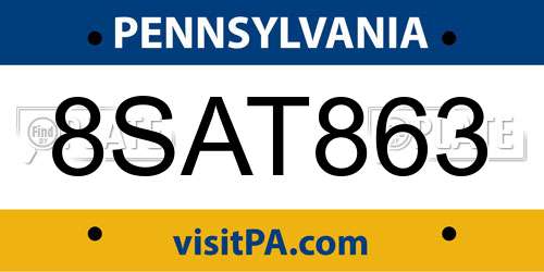 8SAT863 Pennsylvania License Plate