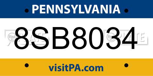 8SB8034 Pennsylvania License Plate