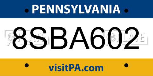 8SBA602 Pennsylvania License Plate