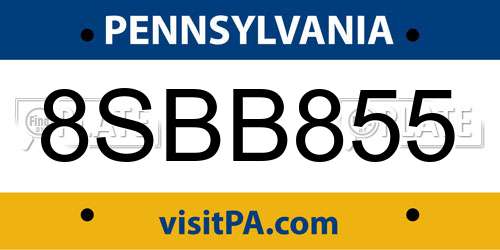 8SBB855 Pennsylvania License Plate