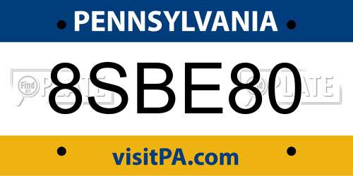 8SBE80 Pennsylvania License Plate
